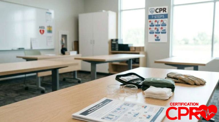 CPR training setup with manikins and instructional materials in Denver.