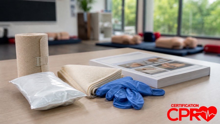 CPR training materials and certification supplies in Denver classroom.