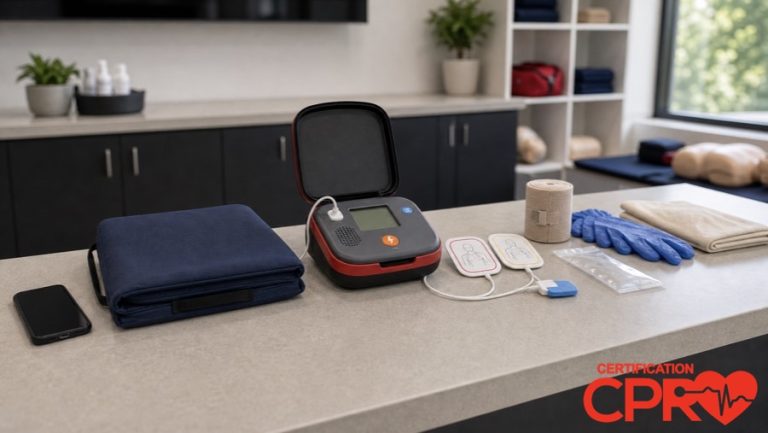 AED trainer and CPR classroom supplies for learning the Chain of Survival in Denver.