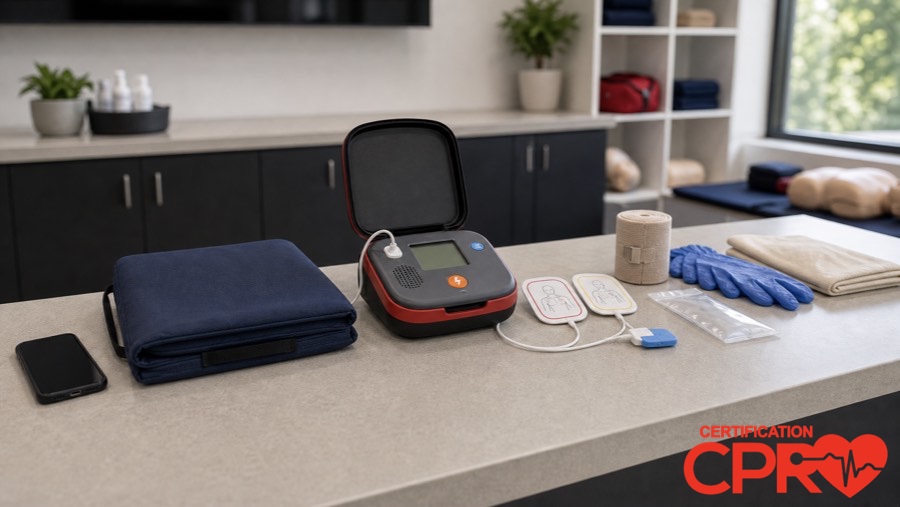 AED trainer and CPR classroom supplies for learning the Chain of Survival in Denver.